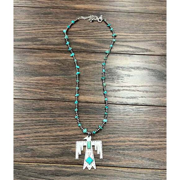 Navajo Thunderbird Turquoise Beaded Necklace with Extender and Pendant - Picture 1 of 3
